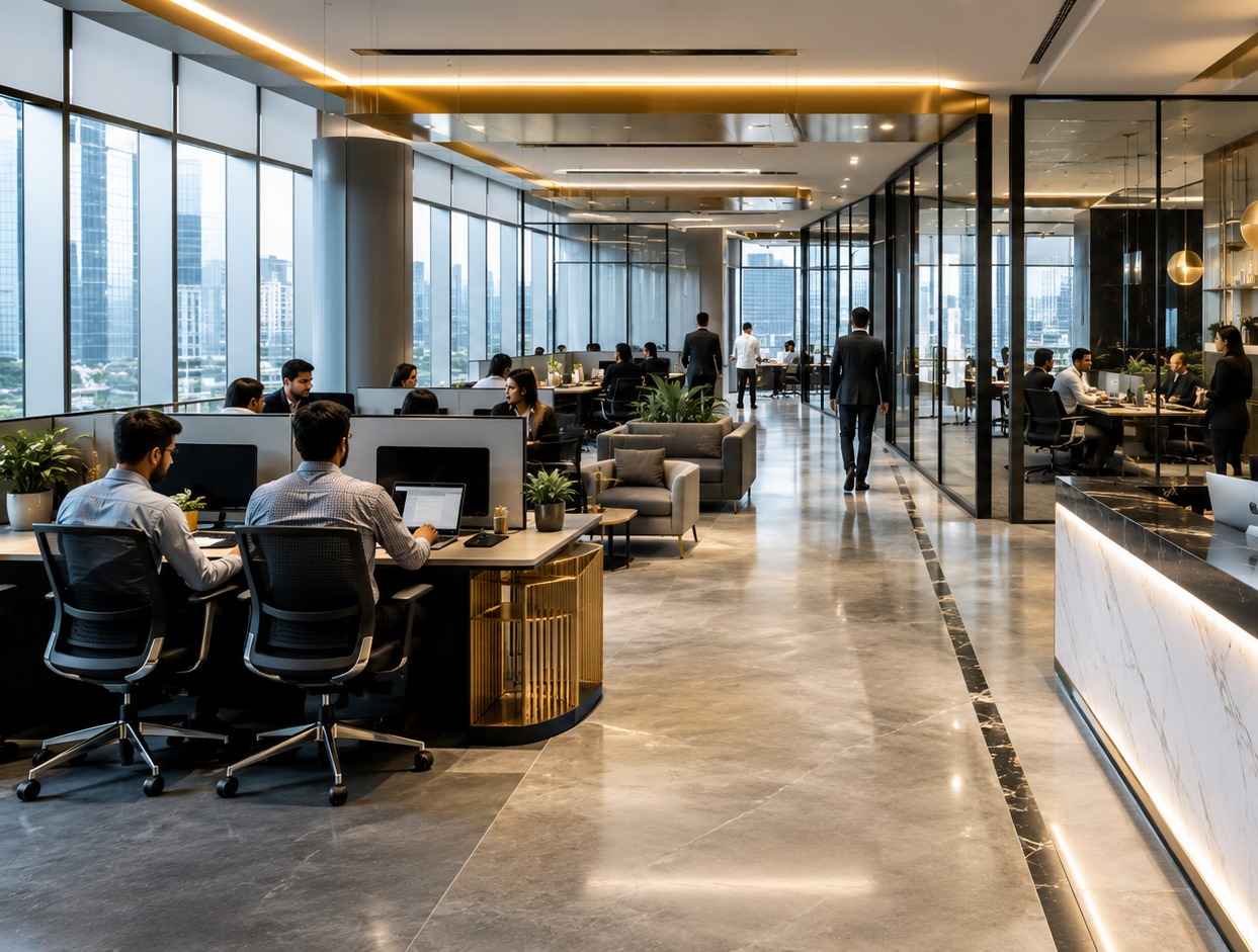 Modern coworking office featuring collaborative workspace, meeting area, and premium business environment in Gurgaon.