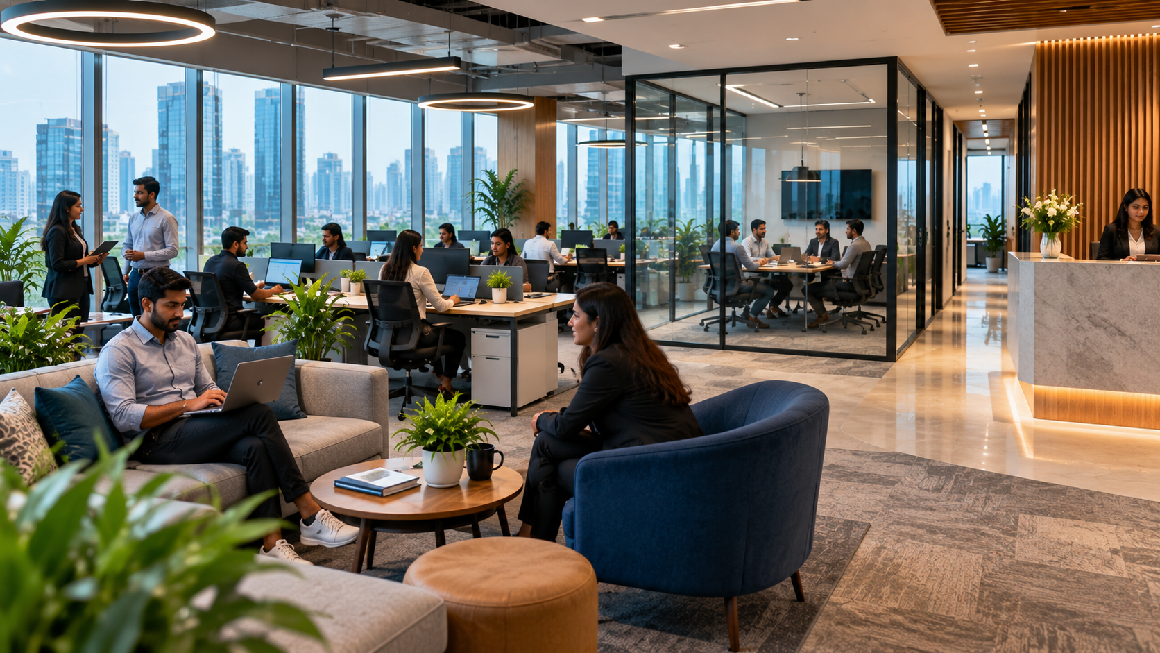 Modern flexible office space for startups with dedicated desks, private cabins and meeting rooms in Gurgaon.