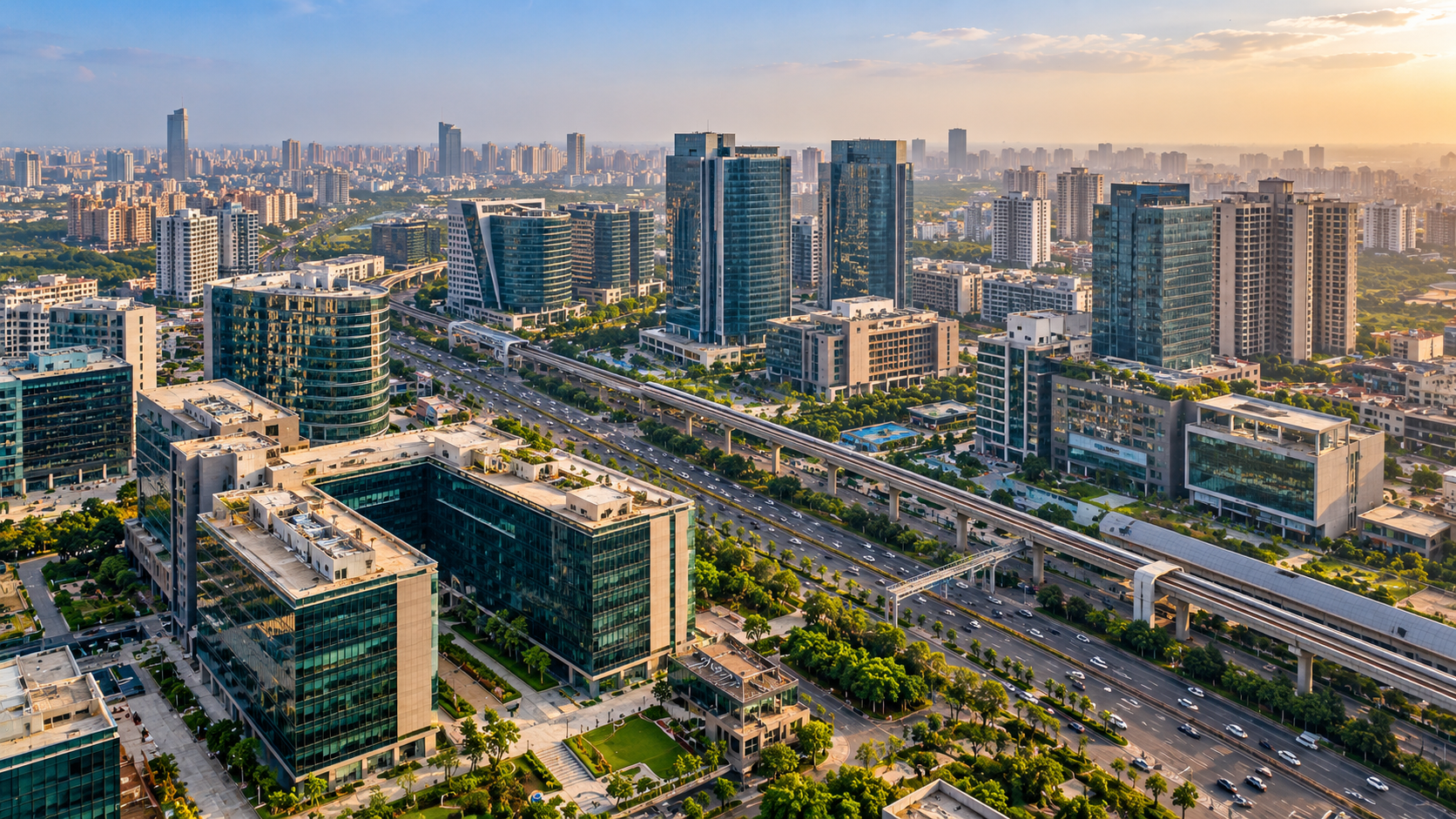 Modern commercial office buildings in Gurgaon India