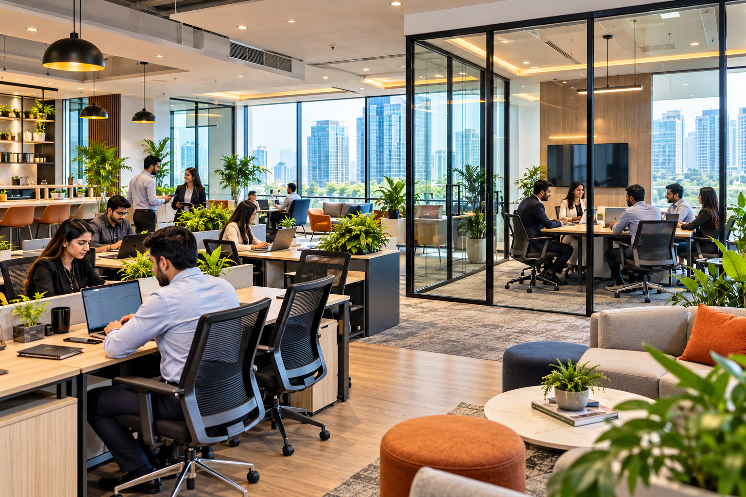 Modern managed office space with professionals working in Gurgaon